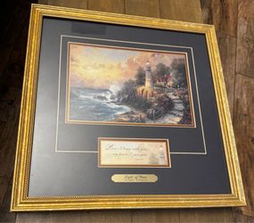 Thomas Kinkade "Light of Peace" Framed Art w/ COA & Scripture Plaque