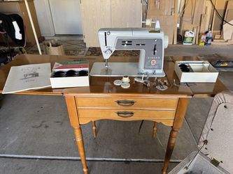 Singer Model 600 Touch & Sew Deluxe Zig-Zag Sewing Machine — Cabinet, Bench, Manual & Accessories
