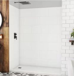 62 in. W x 84 in. H x 36 in. D 3-Piece Glue Solid Alcove Shower Wall Surround