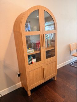 Light Wooden arched bookshelf with cabinets
