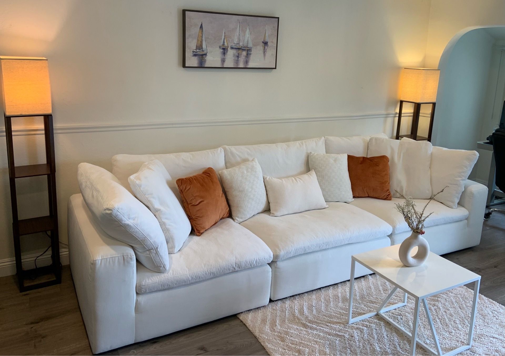 White cloud-style sectional 11’ – clean & cozy