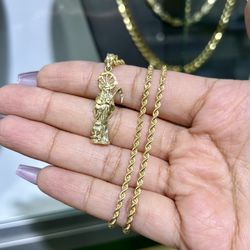 Gold Charm W Gold Rope Chain 2MM 16"