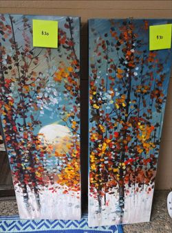 Set of two (2) autumn-themed paintings