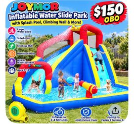 #1 JOYMOR Inflatable Water Slide Park w/ Splash Pool & Climbing Wall – New
