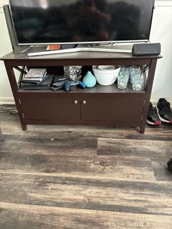 Dark Brown Wood TV Stand with Cabinet