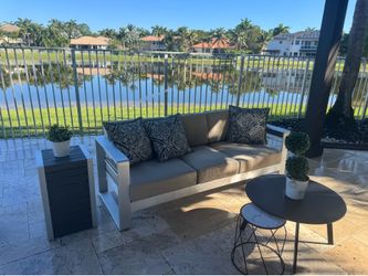 Outdoor set of table with 6 chairs  and 3 seats sofa( with 3  free small tables)