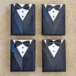 Set of 4 tuxedo suit groomsmen groomsman best man unique memorable wedding gift favor box boxes