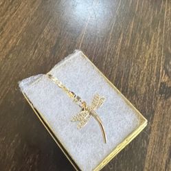 10k Solid Gold Dragon Fly Necklace 