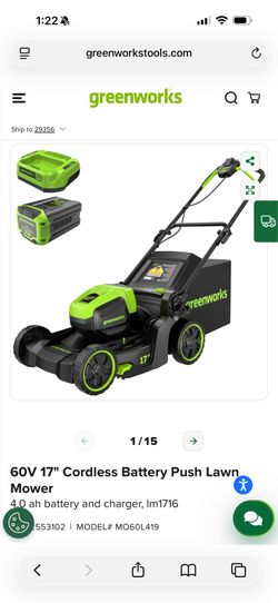 NEW 60V 17" Cordless Battery Push Lawn Mower