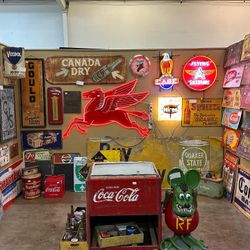 Man Cave Original Vintage Signs And Sports Memorabilia. 