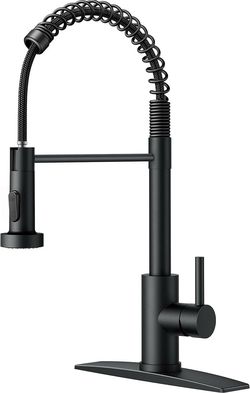 FORIOUS Black Kitchen Sink Faucet, Pull Down Sprayer, Classic High Arc | Lead-Free Stainless Steel, Single Handle Commercial Spring Sink Faucets for L