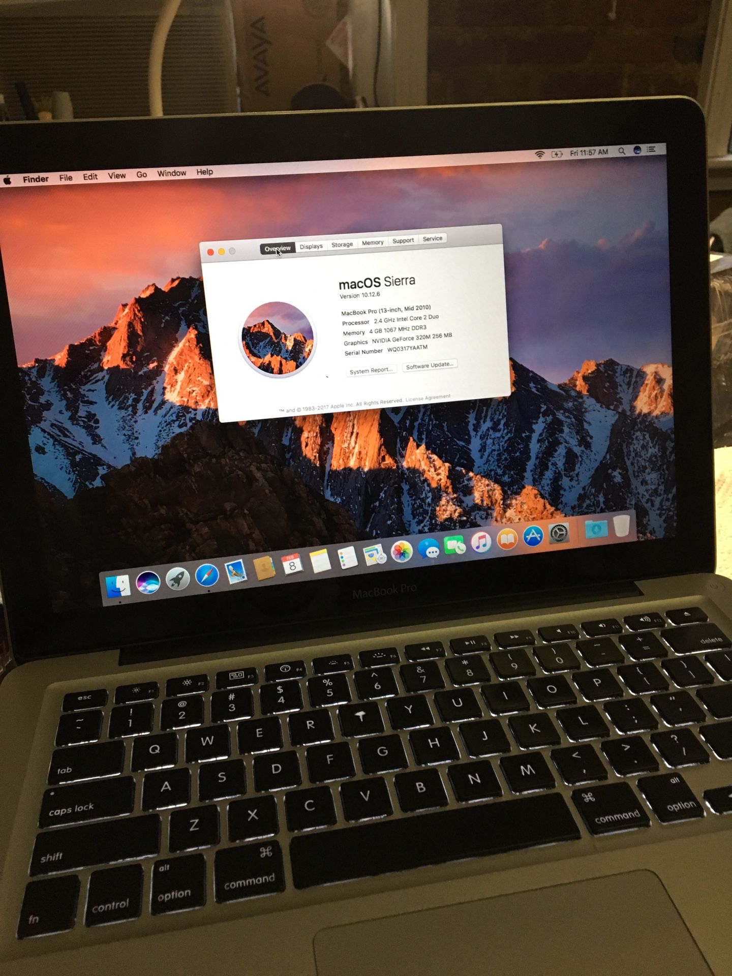 13 inches MacBook Pro 4 GB memory ram 160 GB hardrive Processor 2.4 GHz intel Core 2 Duo 2010