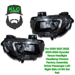 For 2020 2021 2022 2023 2024 Hyundai Venue Headlight Headlamp Chrome Factory Assembly Driver Passenger Left Right Side LH RH Set Pair