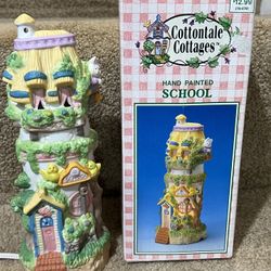 Cottontale Cottages Hand Painted School Vintage 1995 With Cord & Light