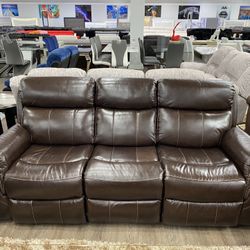 Beautiful Genuine, Leather Power, Reclining Sofa, And Loveseat At Buy One Get One Free 