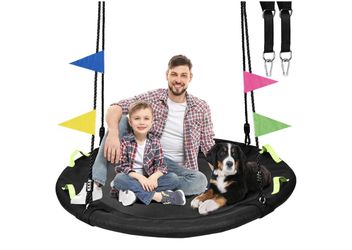 48 Inch Tree Swing, Larger Saucer Flying Swing for Outdoor Backyard, Black 900lbs Weight Capacity, with Adjustable Hanging Straps, Swing Sets for Back