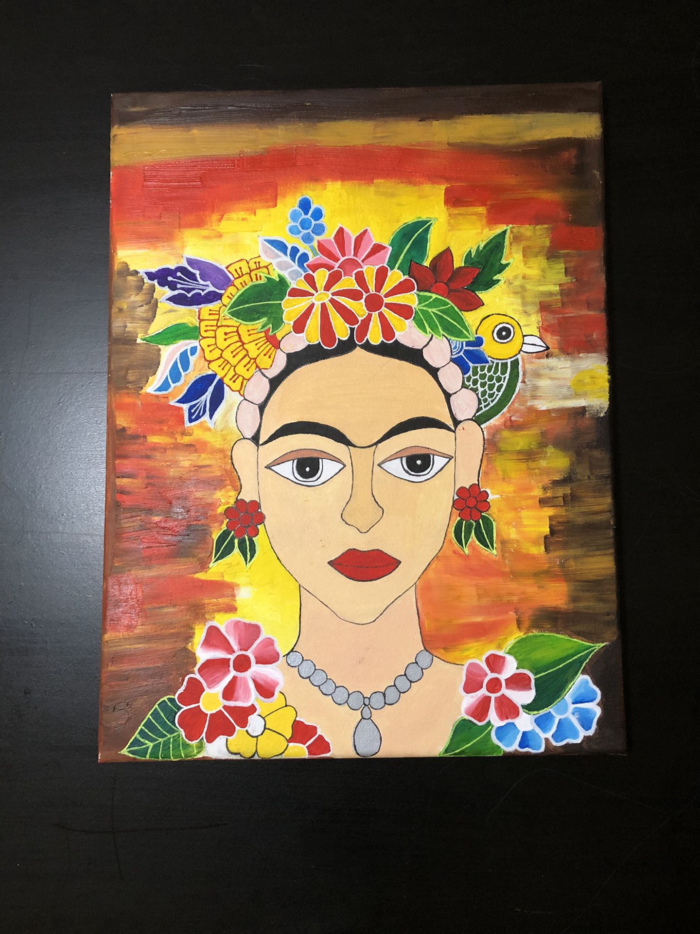 Acrylic-oil painting of Frida Kahlo