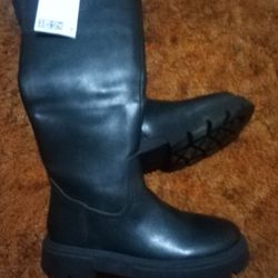 H&M Black Faux Leather Knee High Equestrian Boots
