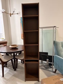 Tall Narrow Wood Bookcase 6 Shelves