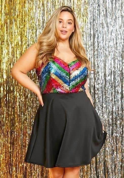 1x Black Multi Color Sequined Dress