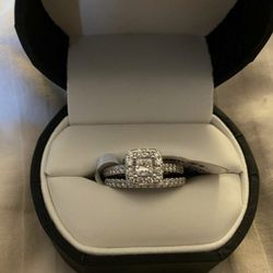 Engagement Ring/ Wedding Band Set Size 7 Princess 14K White Gold New w/ Tags $5K