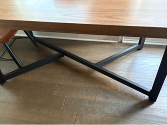 35 x 72 wood table with black iron legs
