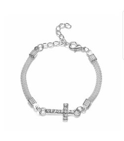 Beautiful Silver Cross with Rhinestones Bracelet