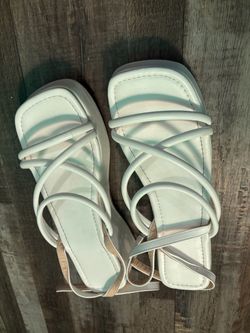 Size 8 Women’s White Strappy  Toe Heeled Sandals