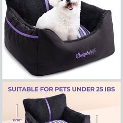 Dog Car Seat for Small Dogs, Detachable and Washable Cat Carseats Under 25 lbs, Soft Pet Booster Seats with Storage Pockets and Clip-On Leash Portable