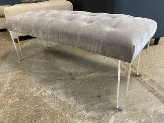 Light Grey Tufted Bench w/ Clear Acrylic Legs