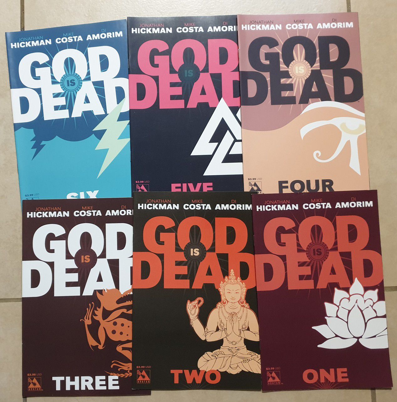 6 x GOD IS DEAD # 1 - #6. 2013. JONATHAN HICKMAN. MATURE READERS. AVATAR COMICS. BAGGED & BOARDED. NEW CONDITION. ALL SIX FOR $10