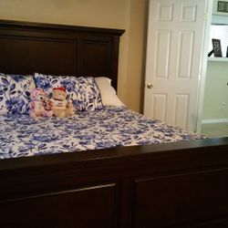 Wooden Bed Frame With Matching Dresser and Night Stand 