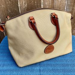 EXC Dooney & Bourke Khaki Nylon Satchel Bag Purse Bolsa w Leather Trim Medium $85 OBO