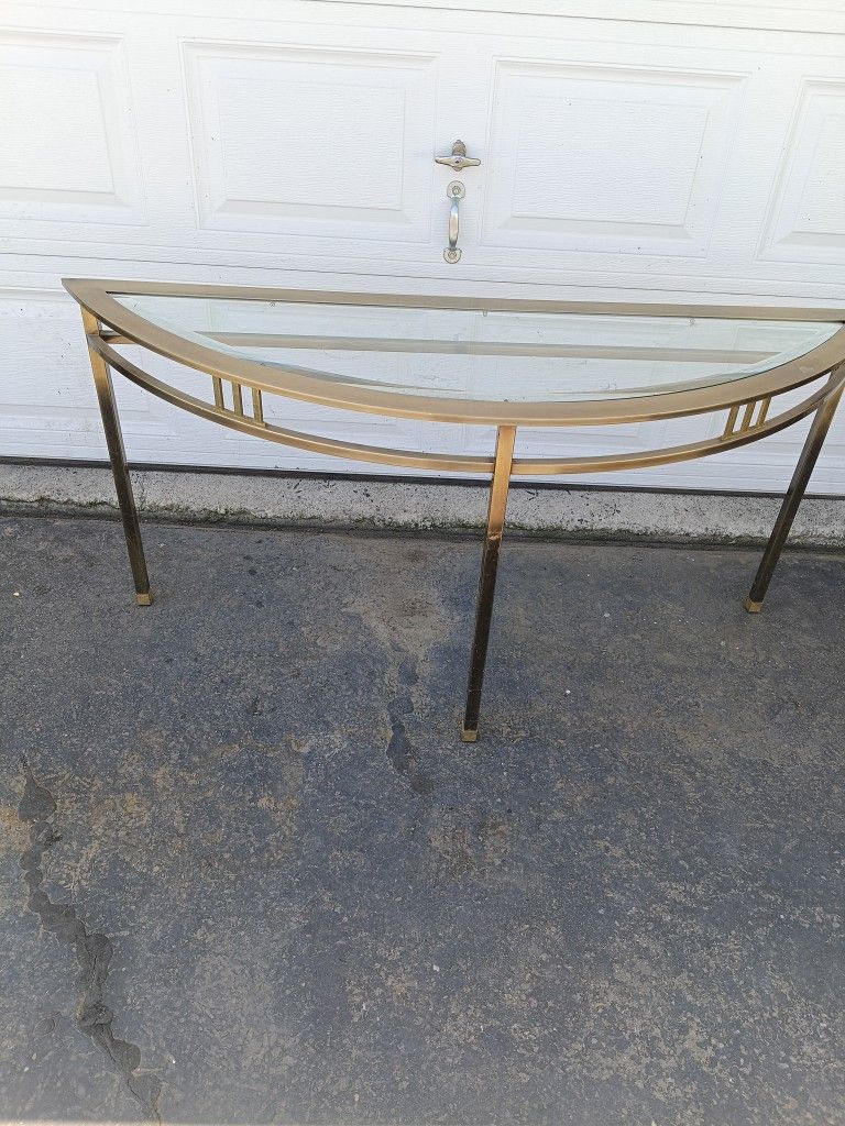 Gold Metal And Glass Hall Table. 