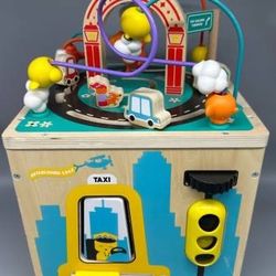 New FAO Schwarz Busy City Wooden Activity Cube Learning Toy Baby Toddler