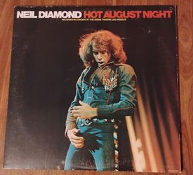 vintage 1972 vinyl record of Neil Diamond's live album "Hot August Night,"