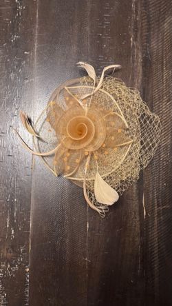 Gold Sinamay Fascinator with Feathers - High Tea
