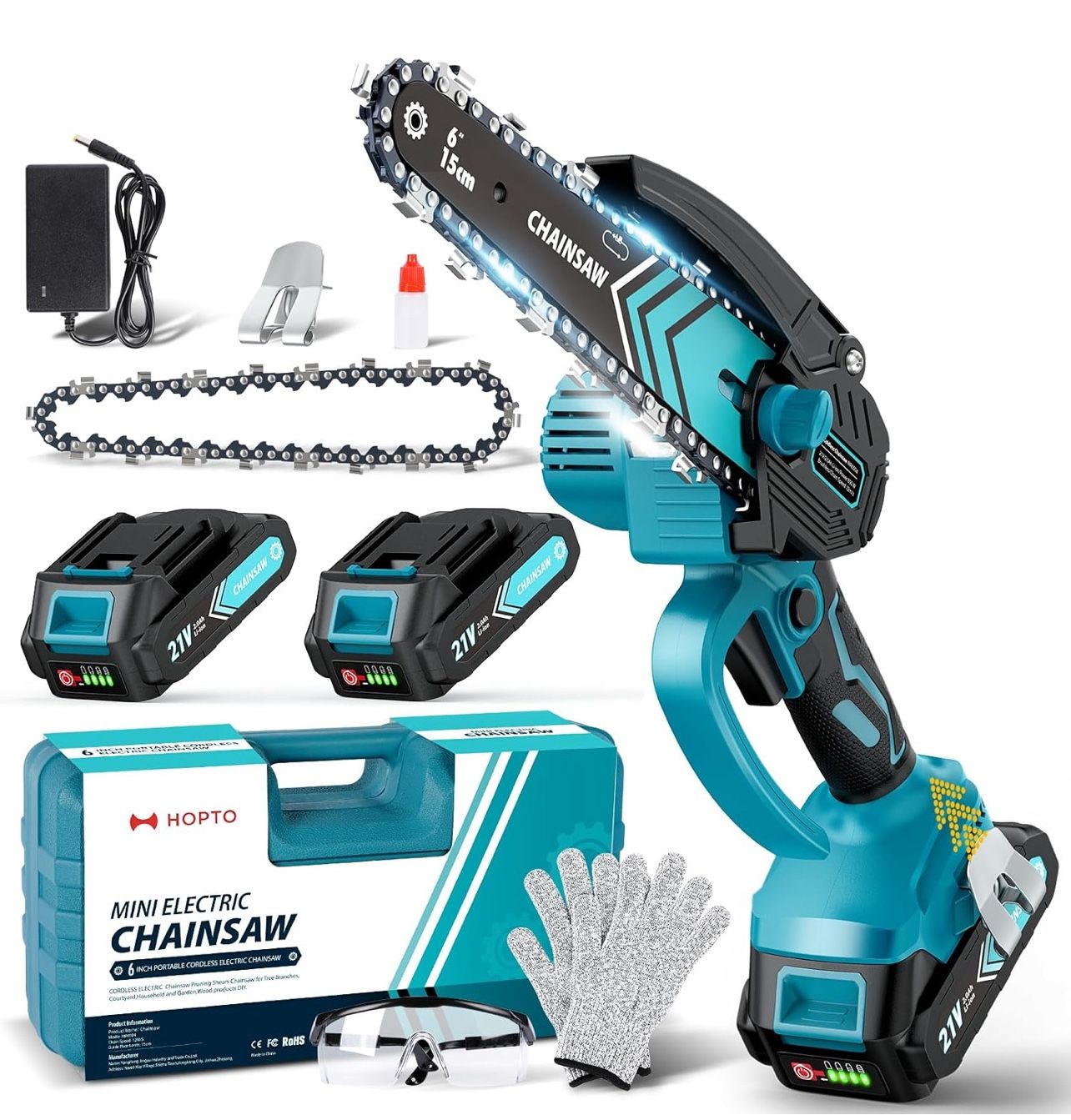 Chainsaw 6-Inch 2 Pack 2000mAh Battery Hand Mini Chain Saw Birthday Christmas Gifts for Men Portable Cordless for Wood Cutting Tree Trimming Projects 