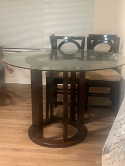 Espresso wood and glass dining table with 4 chairs