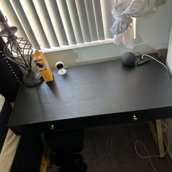 Gold And Black Desk/vanity With Drawers
