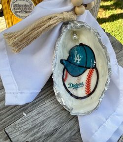 Handmade oyster shell ornaments – Los Angeles Dodgers/baseball/host hostess gift