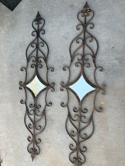 Wrought Iron Scroll Wall Decor with Mirror Set of 2