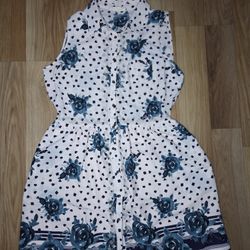 Maison Jules Blue And White Floran Dress Size L