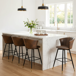 Homy Casa DONCIC 4PC Brown Swivel Bar Stool Kitchen Dining Set with Black and Gold Metal Base Open Box