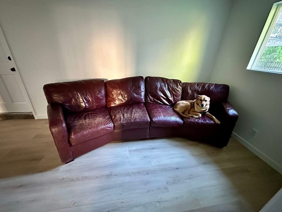 FREE – Giant Comfy Faux Leather Sectional Couch (2-Piece, 136” total width)