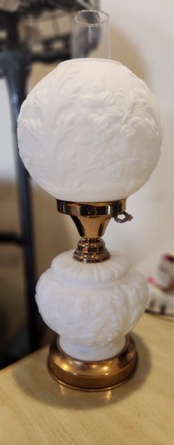 Vintage Milk Glass Hurricane Lamp Floral