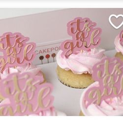 Gender Reveal Decorations, Cupcake Toppers, Paper Decorations, It’s A Girl Decor