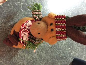 Plush reindeer with velcro legs holds dishtowels Deco