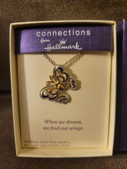 Stainless Steel Butterfly Pendant Yellow & Pink Plate with 18-20" Adjustable Chain Hallmark