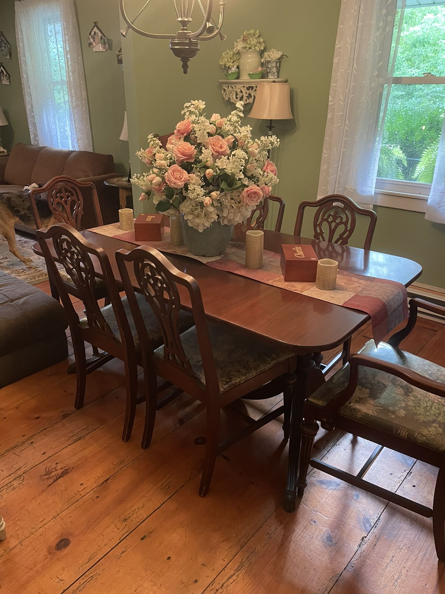Antique Table Chairs And Light Fixture 